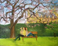 Dvojica v parku - maľovaný obraz