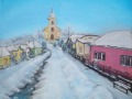 Zimná dedinka - maľovaný obraz