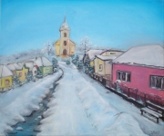 Zimná dedinka - maľovaný obraz
