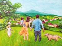 Detail obrazu rodiny na prechádzke